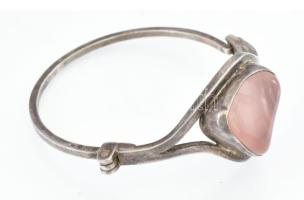 Ezüst (Ag) designer ékszer szett rózsakvarccal. Karkötő, gyűrű, nyaklánc, medállal. Mind jelzett, me...