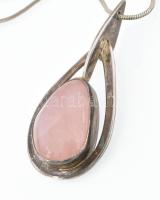 Ezüst (Ag) designer ékszer szett rózsakvarccal. Karkötő, gyűrű, nyaklánc, medállal. Mind jelzett, me...