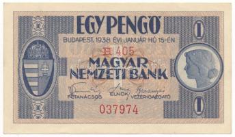 1938. 1P "H 405 037974" T:AU apró folt Hungary 1938. 1 Pengő "H 405 037974" C:AU small spot Adamo P1