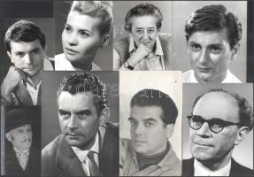 Magyar színészek és színésznő sajtófotói, 8 db fotó, vegyes méretben, némelyik felültén törésnyomok