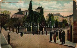 1916 Pola, Pula; Crocevia Campomarzo, Medolino / Medulin / utca / street (EB) + "K.u.k. Festungsfeldbahn 1. Kompagnie" + "K.u.k. Marinefeldpostamt"