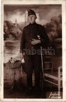 1935 Kecskemét, Hartyáni Kálmán katona karddal. Fodor / Hungarian military photo (fl)