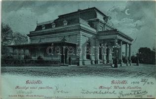 1900 Gödöllő, Királyi váró pavilon este + "KASSA-BUDAPEST 10 SZ." vasúti mozgóposta