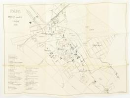 1936 Pápa megyei város térképe, jelmagyarázattal, készítette: Tóth Gábor, szakadással, 48×68 cm