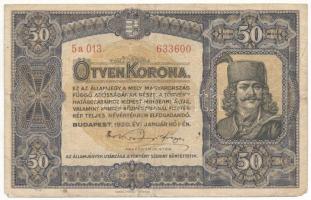 1920. 50K "Orell Füssli Zürich" nyomdahely jelöléssel T:F kisebb anyaghiány a saroknál, de egyébként erős papír Adamo K25