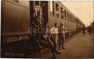 Dombóvár, vasútállomás, cserkészek a vonaton / Hungarian scouts at the railway station, train. photo