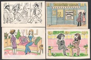 Szegő Gizi (1902-1985): Ludas Matyiban megjelent grafikák, karikatúrák vázlatai. 14 db (közet 2 db e...