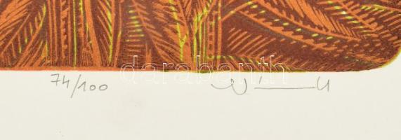 Németh András (1941-): Bazsarózsa. Színes linómetszet, papír, jelzett, számozott (74/100), feltekerv...