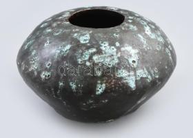 Jelzett iparművész kerámia váza. Kézzel festett, jelzett, hibátlan d: 20 cm