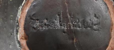 Jelzett iparművész kerámia váza. Kézzel festett, jelzett, hibátlan d: 20 cm