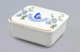 Hollóházi Takarékszovetkezet dobozka. Matricás, jelzett, hibátlan 9x7,5 cm