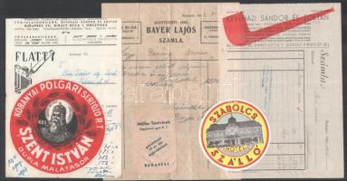 Vegyes reklámanyag, 16 db, számolócédula, söralátét, fejléces számla