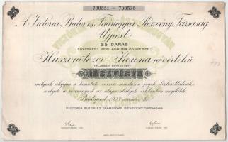 Budapest / Újpest 1923. "A Victoria Bútor és Faárugyár Részvénytársaság" 25db részvénye eg...