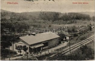 1906 Piliscsaba, Északi katonai tábor látképe a vasútállomással. Rigócz József kiadása