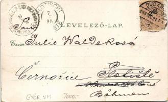 1899 (Vorläufer) Győr, Hajóhíd a Dunán, Rába folyó a Püspökvár alatt, Frigyes laktanya, Szentháromsá...