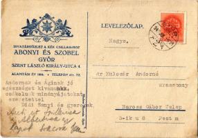 1942 Győr, Abonyi és Szobel divatáru üzlete a Kék Csillaghoz. Szent László király utca 4. reklám (gyűrődések / creases)