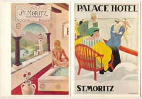 St. Moritz - 8 db modern svájci reprint reklám képeslap plakátokról / 8 modern Swiss reprint postcards of advertising posters