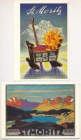 St. Moritz - 8 db modern svájci reprint reklám képeslap plakátokról / 8 modern Swiss reprint postcar...