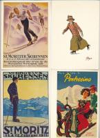 10 db modern külföldi reprint reklám képeslap plakátokról: téli sportok / 10 modern European reprint postcards of advertising posters: winter sports