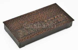 cca 1950 Iparművész kártyadoboz, fém, fa, jelzés nélkül, kis kopással, 20x10,5 cm