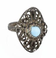 Ezüst(Ag) filigrán gyűrű, türkizzel, jelzés nélkül, méret: 49, bruttó: 4,1 g
