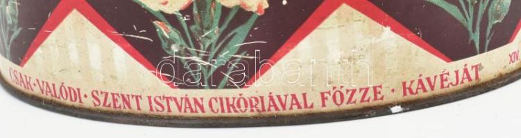 cca 1930 Szent István cikória kávé fémdoboz, kopott, rozsdafoltos, 14x9,5x7,5 cm