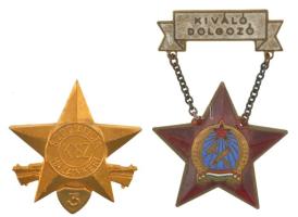 ~1950. "Kiváló Dolgozó" Rákosi-címeres zománcozott kitüntetés + ~1970. "KISZ - Szocialista Hazánkért" aranyozott fém jelvény T:XF