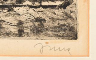 Imre István (1918-1983): Országház (Budapest, hajók a Dunán). Rézkarc, papír, jelzett. Lap széle kis...