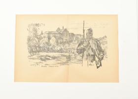 Vadász Miklós (1884-1927 v. 1928): Őrszem Krosno előtt. Nyomat, papír, jelzett. Javított. Paszpartuban. 14×23 cm