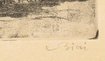 Biai-Föglein István (1905-1974): Dunapart. Rézkarc, papír, jelzett. 19,5×29,5 cm