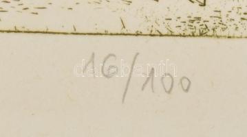 Hajagos Imre (1953-): Sziklák között. Színes rézkarc, papír, jelzett, számozott (16/100), lapszéli p...