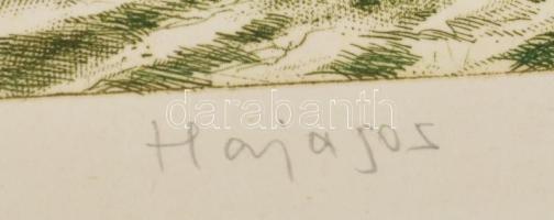 Hajagos Imre (1953-): Sziklák között. Színes rézkarc, papír, jelzett, számozott (16/100), lapszéli p...