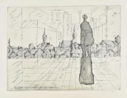 Bányai Gizella (1946-): Kiskőrös várossá lett (1822 dec. - 1972 dec.). Rézkarc, papír, jelzett, 29,5x39,5 cm