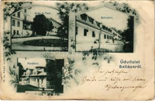 1901 Szliács, Slic; Buda és Pest, Belvedere szálloda, fürdőház / hotels, spa. Art Nouveau, floral (EK)