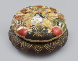 Japán hólyagos alakú bonbonier. Klasszikus japán mintákkal zománcfestett porcelán, jelzéssel, kopással, d: 12,5 cm, m: 6,5 cm