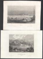 cca 1850 Történelmi magyar helyszínek (Újvidék, Zimony, Pétervárad, Kiskőszeg). 4 db acélmetszet, papír, vegyes állapotban, 15x10 cm körül.