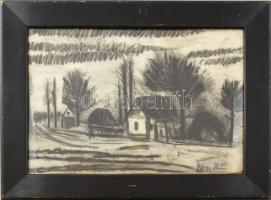 Nagy István jelzéssel: Táj. Szén, papír. Üvegezett fakeretben. 35x48 cm