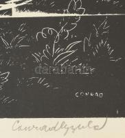 Conrad Gyula (1877-1959): Budapesti részlet. Fametszet, papír, jelzett. Üvegezett fakeretben. 32x25 ...