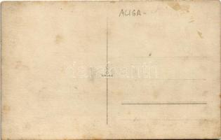 1930 Balatonaliga, M. Kir. Gépkocsiüzem munkásainak nyaralása, csoportkép csónakon. photo (fl)