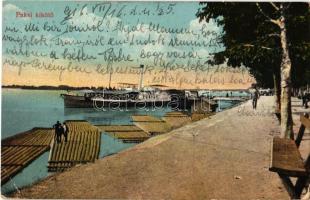 1916 Paks, kikötő, tutajok, gőzhajó. Wiener Hajman kiadása (EK)