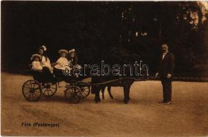 Fót (Pest), pónilovas kocsi gyerekekkel. Kanitz C. és fiai kiadása (ázott sarok / wet corner)