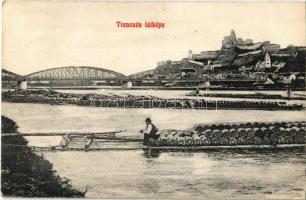 1910 Trencsén, Trencín; vár, faúsztatás tutajokon, híd. Weisz Náthán kiadása / castle, bridge, timber transport with rafts