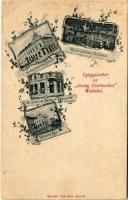 Miskolc, Gyógyszertár az Arany Szarvashoz, bejárat és kirakat, műterem belső. Pick Testv. kiadása, Art Nouveau, floral (felszíni sérülés / surface damage)