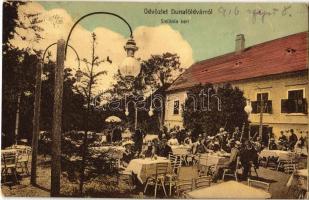 1916 Dunaföldvár, Stefánia kert, vendéglő, terasz, pincérek, zenészek. Somló Manó kiadása (Rb)