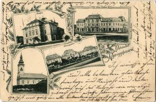 1899 (Vorläufer) Nyíregyháza, színház, Korona szálloda, vármegyeház, Ágostai evangélikus templom. Divald, Art Nouveau, floral (EB)