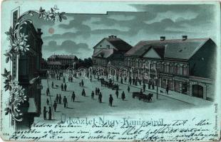 1901 Nagykanizsa, Fő utca, Milhofer Ödön, Pollak és Irmler József üzlete. Schless Antal kiadása. Pick Testvérek. Art Nouveau, ezüstös litho (EM)