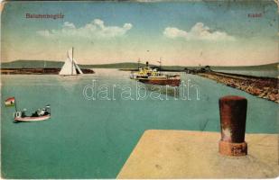 Balatonboglár, kikötő, Baross gőzös, magyar zászlós csónak (Rb)