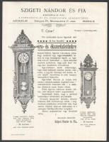 1900 Bp. IV. Múzeum Krt., Szigeti Nándor és Fia órásmester reklámlapja