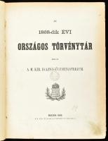 Az 1868-dik évi országos törvénytár. Buda, 1868, M. Kir. Igazságügyministerium (M. Kir. Tudom. Egyetem-ny.), (10)+343 p. Benne a Magyarország és Erdély egyesítésének szabályozásáról szóló 1868. évi XLIII. törvénycikkel, illetve egyéb jelentős intézkedésekkel. Félvászon-kötésben, kissé sérült, kopottas borítóval.