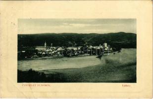 Puhó, Púchov; Látkép a Vág folyóval. W.L. Bp. 5802. Kacser Gábor kiadása / Váh river (fl)